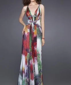 La Femme - 15689 Strappy Back Floral Print Evening Dress