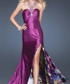 La Femme - 16110 Beaded Halter Strap Sweetheart A-line Dress