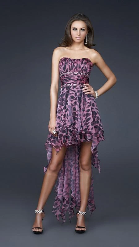 Cocktail Dresses La Femme - 16293 High Low Dress With Animal Print 3 Cocktail Dresses La Femme - 16293 High Low Dress With Animal Print