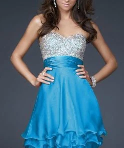 La Femme - 16541 Bejeweled Sweetheart Chiffon A-line Dress