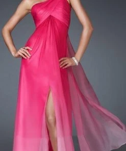 Formal Gowns La Femme - 16545 Floral-Accented Ruched Asymmetric A-line Dress