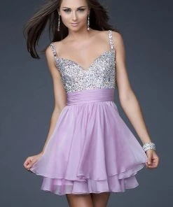 La Femme - 16813 Bejeweled Short Chiffon Party Dress