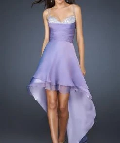 La Femme - 17141 Spaghetti Strap Sparkling Sweetheart Bust Hi-Low Style Dress Prom Dresses