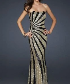 La Femme - 17456 Two Tone Sequined Semi-sweetheart Long Column Dress Formal Gowns