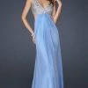 La Femme - 17472 Bead Embellished V-neck Chiffon A-line Dress Formal Gowns