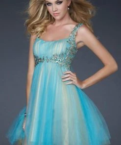 La Femme - 17500 Embellished Square Neck Empire Waist Short Dress 7 La Femme - 17500 Embellished Square Neck Empire Waist Short Dress