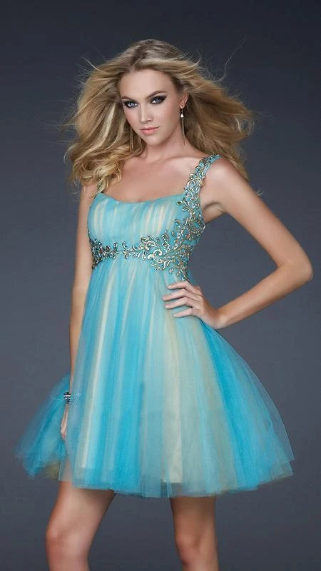 La Femme - 17500 Embellished Square Neck Empire Waist Short Dress 5 La Femme - 17500 Embellished Square Neck Empire Waist Short Dress