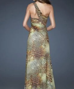 Formal Gowns La Femme - 18090 One-Shoulder With Side Cutout Printed Evening Dress