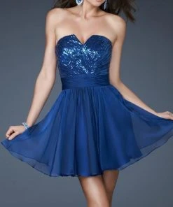 Cocktail Dresses La Femme - 18162 Sequined V-neck Chiffon A-line Dress