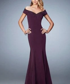 Formal Gowns La Femme - 22716 Beaded Off-shoulder/Sweetheart Trumpet Dress