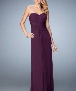 La Femme - 23023 Strapless Ruched Sheath Long Dress With Shawl Formal Gowns