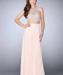 Formal Gowns La Femme 23775SC Sleeveless Two-Piece Lace And Chiffon Gown - 3 Pc Blush In Sizes 2, 10, & 12 Available