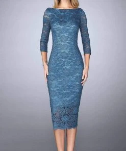 La Femme - 24875 Lace Tea Length Dress