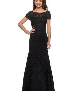 La Femme - 26875 Lace Bateau Neck Trumpet Dress - 1 Pc Garnet In Size 10 Available Formal Gowns