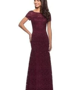 La Femme - 26875 Lace Bateau Neck Trumpet Dress - 1 Pc Garnet In Size 10 Available Formal Gowns