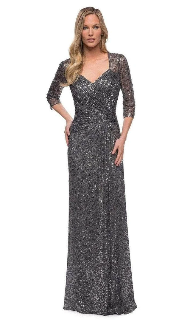 Homecoming Dresses La Femme - 27930SC Sequined V-neck Evening Dress - 1 Pc Gunmetal In Size 14 Available 3 Homecoming Dresses La Femme - 27930SC Sequined V-neck Evening Dress - 1 Pc Gunmetal In Size 14 Available