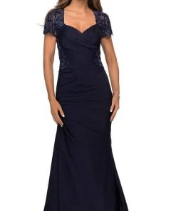 La Femme - 27989SC Sheer Lace Sleeve Sweetheart Neck Trumpet Dress