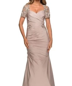 La Femme - 27989SC Sheer Lace Sleeve Sweetheart Neck Trumpet Dress