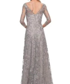 Formal Gowns La Femme - 29153 Illusion Bateau Neck Long Gown - 1 Pc Pearl Silver In Size 14 Available
