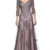 La Femme - 29205SC Floral Appliqued V-neck Formal Gown - 1 Pc Pink/Gray In Size 6 Available 1 La Femme - 29205SC Floral Appliqued V-neck Formal Gown - 1 Pc Pink/Gray In Size 6 Available