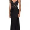Formal Gowns La Femme - 29774 Sheer Lace Plunging V Neckline Long Dress - 1 Pc Black In Size 2 Available