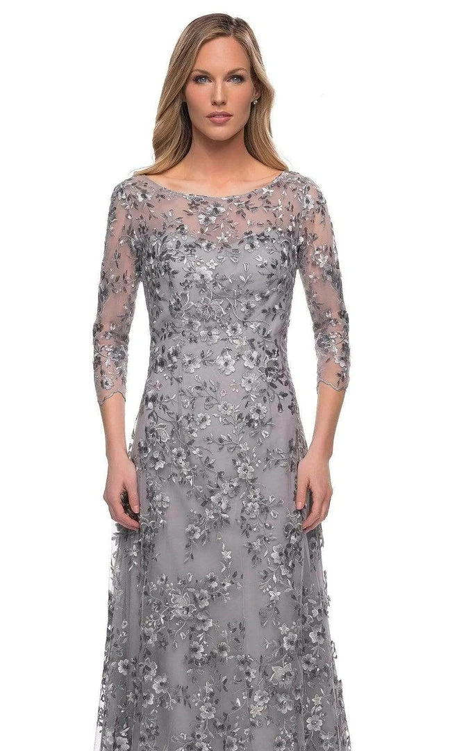 La Femme - 29903 Quarter Sleeve Bateau Neck Formal Dress - 1 Pc Silver In Size 14 Available 5 La Femme - 29903 Quarter Sleeve Bateau Neck Formal Dress - 1 Pc Silver In Size 14 Available