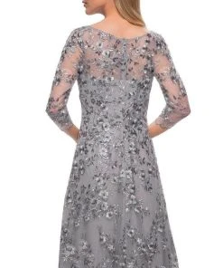 La Femme - 29903 Quarter Sleeve Bateau Neck Formal Dress - 1 Pc Silver In Size 14 Available 9 La Femme - 29903 Quarter Sleeve Bateau Neck Formal Dress - 1 Pc Silver In Size 14 Available
