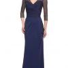 La Femme - 30028SC Sheer Quarter Length Sleeve V-neck Long Dress - 1 Pc Navy In Size 10 Available 1 La Femme - 30028SC Sheer Quarter Length Sleeve V-neck Long Dress - 1 Pc Navy In Size 10 Available