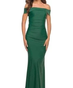 Formal Gowns La Femme - 30422SC Gathered Off-shoulder Long Dress - 1 Pc Emerald In Size 10 Available