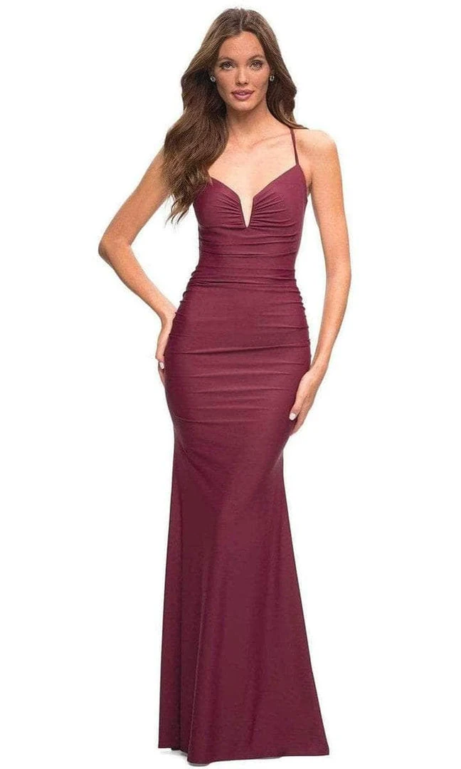 Formal Gowns La Femme - 30484SC Sleeveless V-neck Long Dress - 1 Pc Dark Berry In Size 2 Available 3 Formal Gowns La Femme - 30484SC Sleeveless V-neck Long Dress - 1 Pc Dark Berry In Size 2 Available