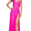 La Femme - 30667SC Sleeveless Ruched V-neck Evening Dress - 1 Pc Neon Pink In Size 4 Available 1 La Femme - 30667SC Sleeveless Ruched V-neck Evening Dress - 1 Pc Neon Pink In Size 4 Available