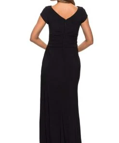 Formal Gowns La Femme - Cap Sleeve Cross Draped Jersey Dress 28026SC
