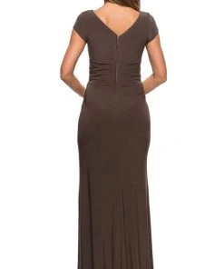 Formal Gowns La Femme - Cap Sleeve Cross Draped Jersey Dress 28026SC