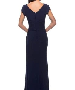 Formal Gowns La Femme - Cap Sleeve Cross Draped Jersey Dress 28026SC