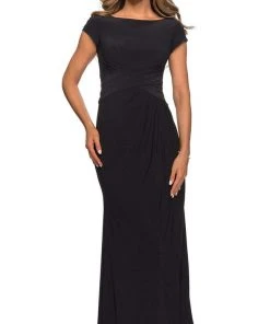 Formal Gowns La Femme - Cap Sleeve Cross Draped Jersey Dress 28026SC