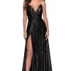 La Femme - Crisscross Back Sequined Dress With Slit 28276SC - 1 Pc Mint In Size 2 Available Formal Gowns 2 La Femme - Crisscross Back Sequined Dress With Slit 28276SC - 1 Pc Mint In Size 2 Available Formal Gowns