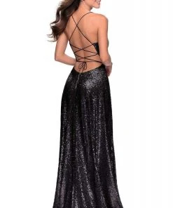 La Femme - Crisscross Back Sequined Dress With Slit 28276SC - 1 Pc Mint In Size 2 Available Formal Gowns 6 La Femme - Crisscross Back Sequined Dress With Slit 28276SC - 1 Pc Mint In Size 2 Available Formal Gowns