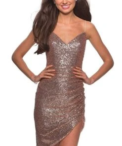 La Femme - Deep Sweetheart Sequined Short Dress 28227SC - 1 Pc Rose Gold In Size 4 Available 11 La Femme - Deep Sweetheart Sequined Short Dress 28227SC - 1 Pc Rose Gold In Size 4 Available
