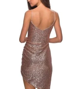 La Femme - Deep Sweetheart Sequined Short Dress 28227SC - 1 Pc Rose Gold In Size 4 Available 13 La Femme - Deep Sweetheart Sequined Short Dress 28227SC - 1 Pc Rose Gold In Size 4 Available