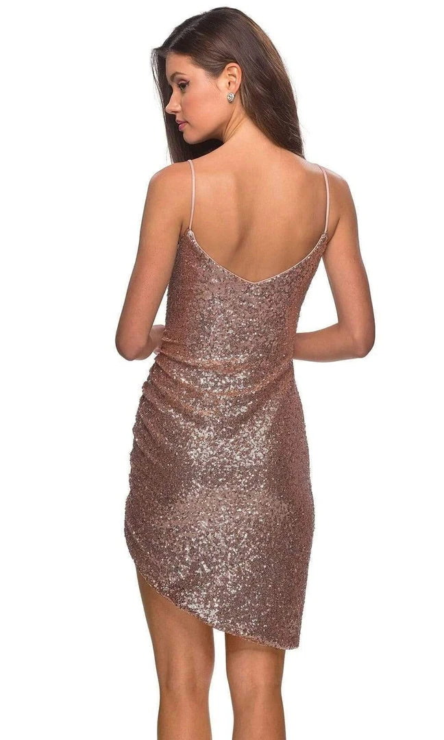 La Femme - Deep Sweetheart Sequined Short Dress 28227SC - 1 Pc Rose Gold In Size 4 Available 8 La Femme - Deep Sweetheart Sequined Short Dress 28227SC - 1 Pc Rose Gold In Size 4 Available