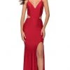 La Femme - Deep V-neck Jersey Fitted Dress 28930SC - 1 Pc Red In Size 6 Available Formal Gowns