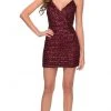 La Femme - Deep V-Neck Sequin Short Dress 29171SC - 2 Pc Wine In Size 4 Available Cocktail Dresses 1 La Femme - Deep V-Neck Sequin Short Dress 29171SC - 2 Pc Wine In Size 4 Available Cocktail Dresses