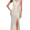 La Femme - Deep V-Neck Wrapped Bodice Sheath Dress 29707SC - 1 Pc White/Gold In Size 4 Available Formal Gowns