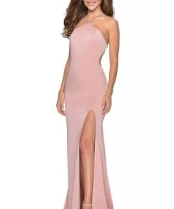 La Femme - Embellished Halter Sheath Dress 28537SC - 1 Pc Blush In Size 8 Available Formal Gowns