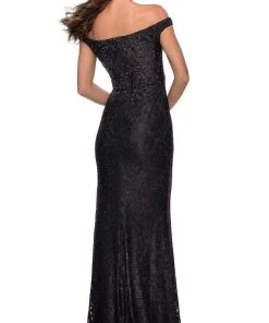 La Femme - Embellished Off Shoulder High Slit Dress 28301SC - 1 Pc Black In Size 10 Available Formal Gowns