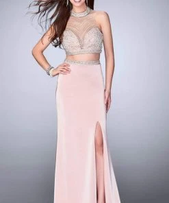 La Femme - Embellished Sweetheart Two Piece Gown With Slit 24126SC - 1 Pc Blush In Size 4 Available