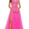 La Femme - Embroidered Tulle Prom Gown 30755SC - 1 Pc Neon Pink In Size 6 Available