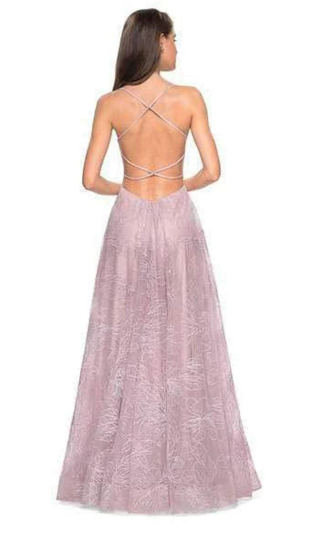 La Femme - Fitted Thin Straps V-Neck A-Line Dress 27704SC - 1 Pc Pale Yellow In Size 4 Available 4 La Femme - Fitted Thin Straps V-Neck A-Line Dress 27704SC - 1 Pc Pale Yellow In Size 4 Available