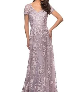 La Femme - Floral Embroidered Lace A-Line Dress 27870SC