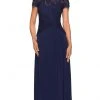 La Femme - Knot-Ornate Ruched Evening Dress 28029SC - 1 Pc Navy In Size 14 Available Formal Gowns